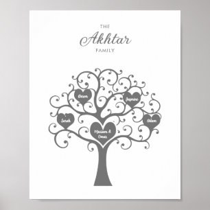 Zilveren Hart Familiestamboom Poster