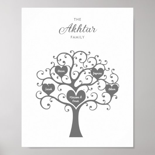 Zilveren Hart Familiestamboom Poster (Voorkant)