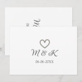 Zilveren hart huwelijks koppel naam letter modern  kaart (Voorkant / Achterkant)