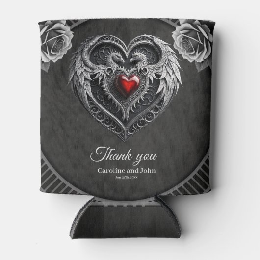 Zilveren hart met vleugels blikjeskoeler (Voorkant)