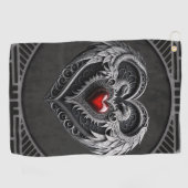 Zilveren hart met vleugels. golfhanddoek (Horizontaal)