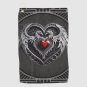 Zilveren hart met vleugels. golfhanddoek (Voorkant)