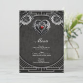 Zilveren hart met vleugels. menu (Staand voorkant)