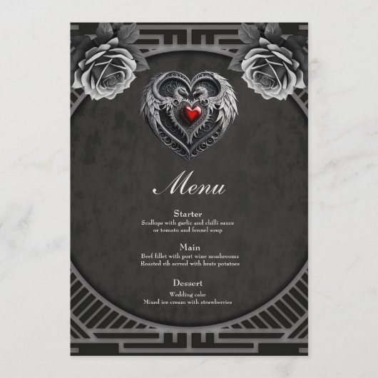 Zilveren hart met vleugels. menu (Voorkant)