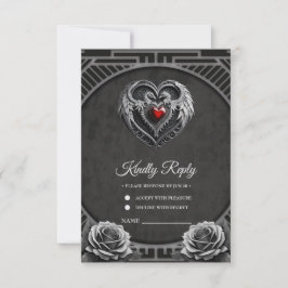 Zilveren hart met vleugels. RSVP kaartje
