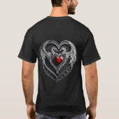 Zilveren hart met vleugels. t-shirt (Achterkant)