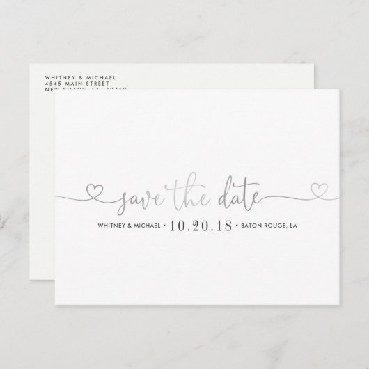 Zilveren Hart Red de Datum Aankondigingskaart (Voorkant / Achterkant)