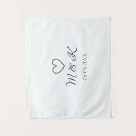 Zilveren hart trouwdatum naam letter modern  wandkleed