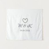 Zilveren hart trouwdatum naam letter modern  wandkleed (Voorkant (horizontaal))