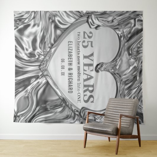 Zilveren Hart Trouwjubileum Achtergrond Wandkleed (In Situ (horizontaal))