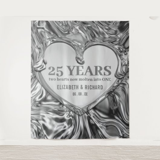Zilveren Hart Trouwjubileum Achtergrond Wandkleed (Voorkant)