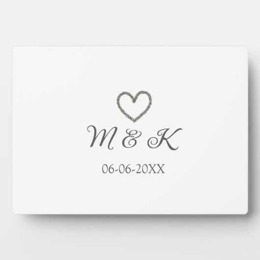 Zilveren hart trouwpaar naam letter modern fotoplaat (voorkant)