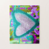 Zilveren Hart Turquoise Outline op Graffiti Wall - Legpuzzel (Verticaal)