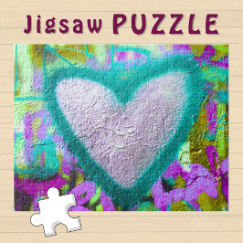 Zilveren Hart Turquoise Outline op Graffiti Wall - Legpuzzel