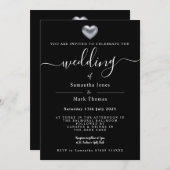 Zilveren Hart Zwart Bruiloft Kaart (Voorkant / Achterkant)