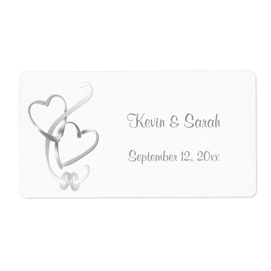 Zilveren harten bruiloft labels (Voorkant)