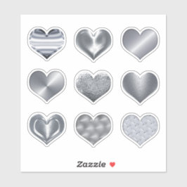 Zilveren harten Faux Metalen Set van 9 Liefde Sticker