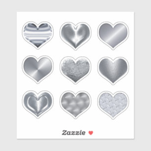 Zilveren harten Faux Metalen Set van 9 Liefde Sticker
