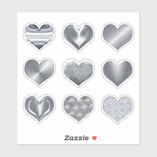 Zilveren harten Faux Metalen Set van 9 Liefde Sticker