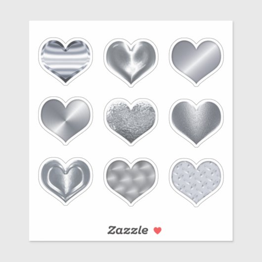 Zilveren harten Faux Metalen Set van 9 Liefde Sticker (Vel)
