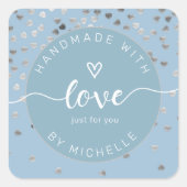 zilveren harten handgemaakt van het liefdesmonogra vierkante sticker (Voorkant)
