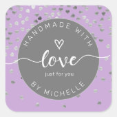 zilveren harten handgemaakt van het liefdesmonogra vierkante sticker (Voorkant)