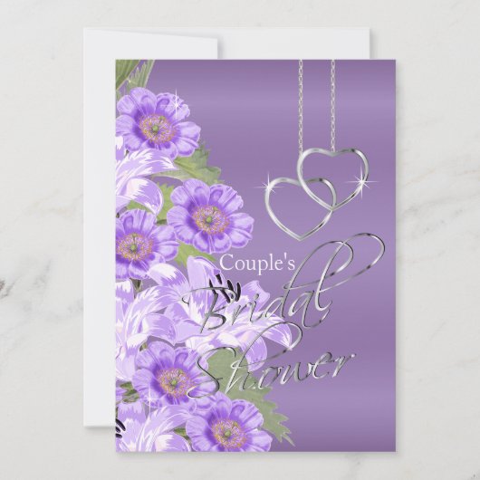 Zilveren Harten op lavender Paars Satin - Uitnodig Kaart (Voorkant)