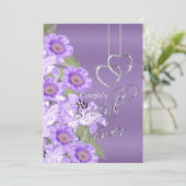 Zilveren Harten op lavender Paars Satin - Uitnodig Kaart (Staand voorkant)