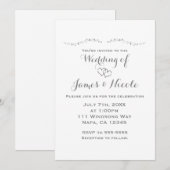 Zilveren Harten & Sparkle Witte Huwelijksuitnodigi Kaart (Voorkant / Achterkant)