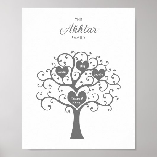 Zilveren Hartens Familiestamboom Poster (Voorkant)