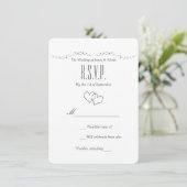 Zilveren Hartjes & Glitter Bruiloft RSVP Kaart (Staand voorkant)
