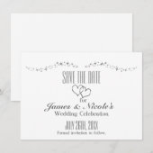 Zilveren Hartjes & Glitter Bruiloft Save The Date  (Voorkant / Achterkant)