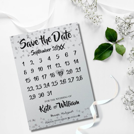 Zilveren Hartjes Kalender Save The Date