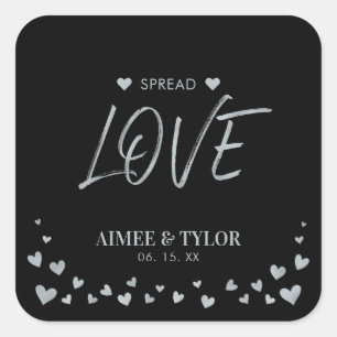 Zilveren Hartjes Verspreiden de Liefde Trouw Favor Vierkante Sticker