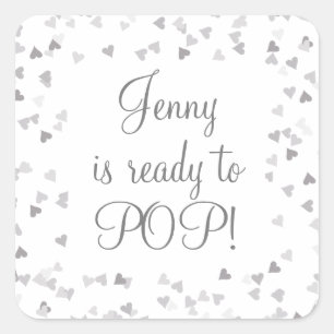 Zilveren Hartjes Ze is Klaar om te Komen Baby Show Vierkante Sticker