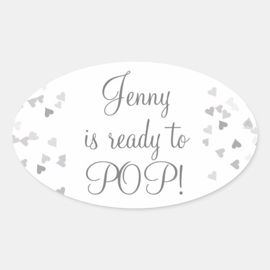 Zilveren Hartjes Ze staat op springen Baby Shower  Ovale Sticker (Voorkant)