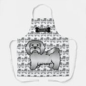 Zilveren Havanese Cartoon Hond Illustratie & Naam Schort (Voorkant)