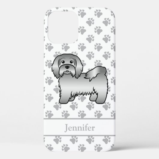 Zilveren Havanese Cartoonhond Illustratie & Naam Case-Mate iPhone Case (Achterkant)