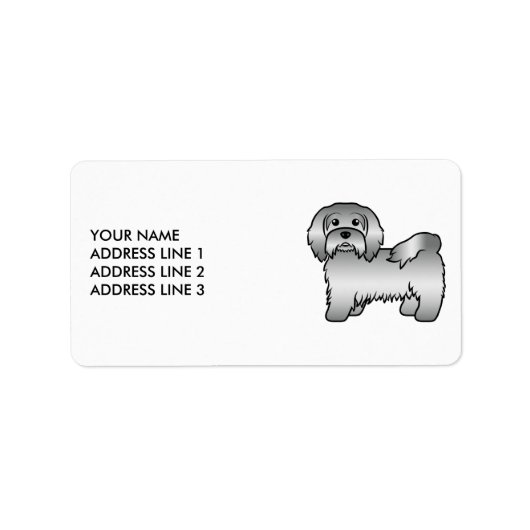 Zilveren Havanese Lieve Cartoon Hond & Aangepaste Etiket (Voorkant)
