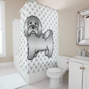 Zilveren Havanese Mooie Cartoon Hond Illustratie Douchegordijn