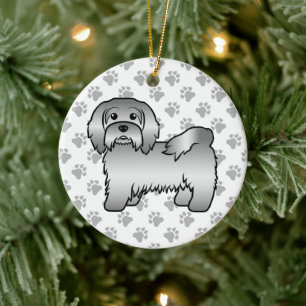 Zilveren Havanese Mooie Cartoon Hond Illustratie Keramisch Ornament