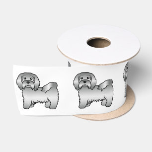 Zilveren Havanese Mooie Cartoon Hond Illustratie Satijnen Lint