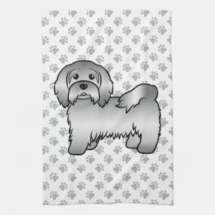 Zilveren Havanese Mooie Cartoon Hond Illustratie Theedoek