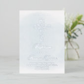 Zilveren Heilig Kruis Doop Folie Uitnodiging (Staand Voorkant)