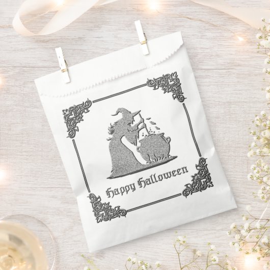 Zilveren heks en ketel Halloween Bedankzakje (Geknipt)