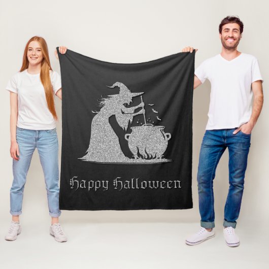 Zilveren heks en ketel Halloween Fleece Deken (In situ)