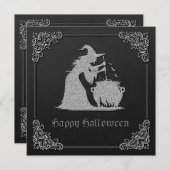 Zilveren heks en ketel Halloween Kaart (Voorkant / Achterkant)