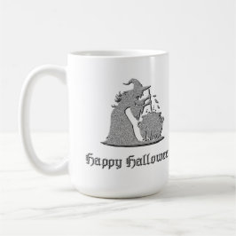 Zilveren heks en ketel Halloween Koffiemok