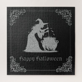 Zilveren heks en ketel Halloween Legpuzzel