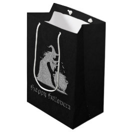 Zilveren heks en ketel Halloween Medium Cadeauzakje